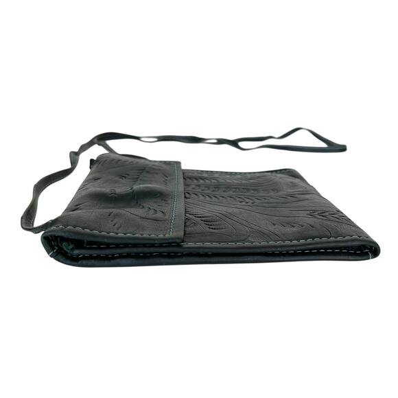 J.L. SALDIVAR Tooled Leather Purse Trifold Crossbody Boho Western Blue - Picture 11 of 11